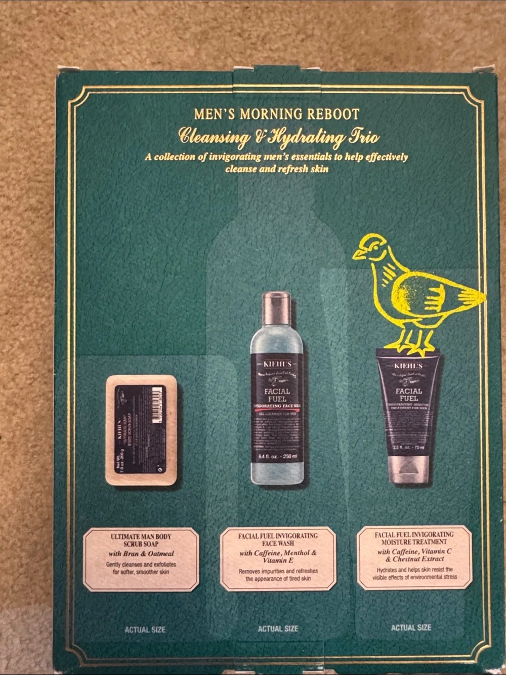 Kiehl's Facial Fuel Hydrating two Trio Gift Set - Teal, Black, Yellow (two kits)